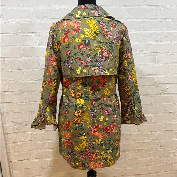 Rino & Pelle - Army Green with Bright Floral Trench Coat with Wrap Front - Picture 6 of 10